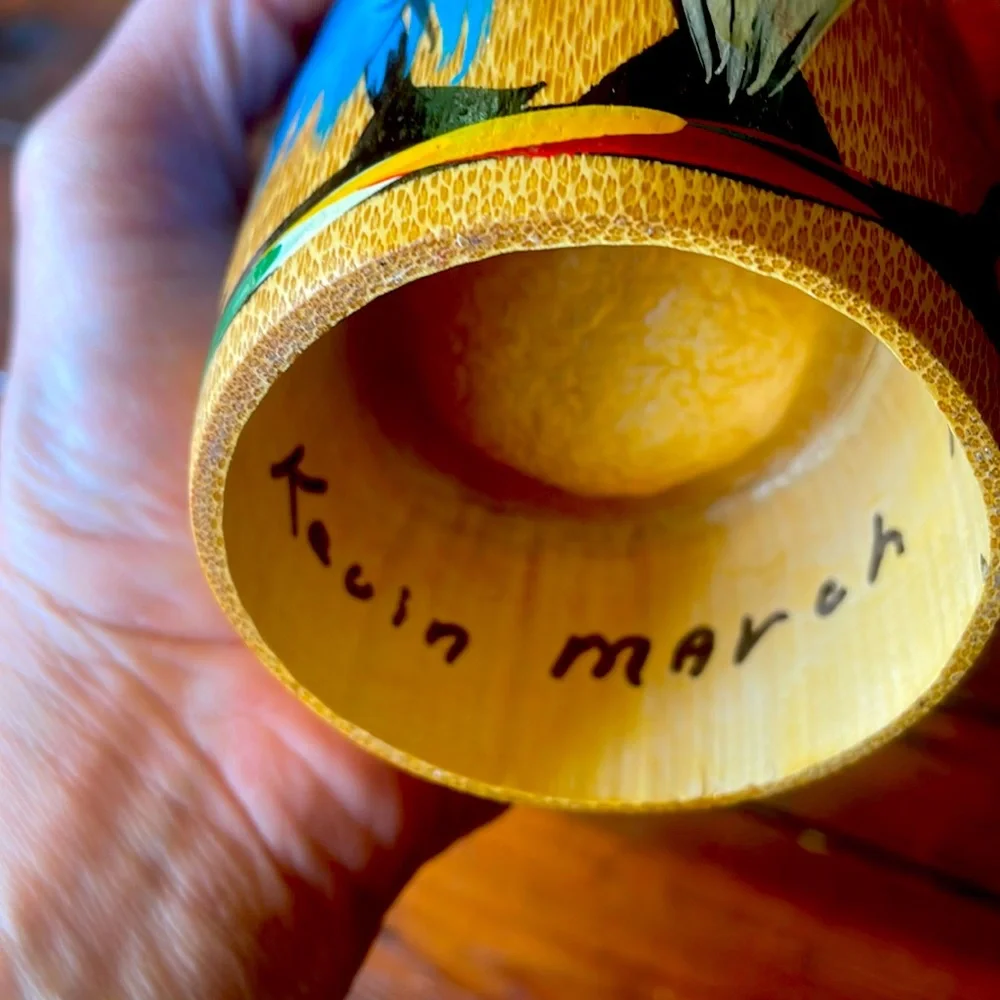 African hand‎ painted folkart wood vase